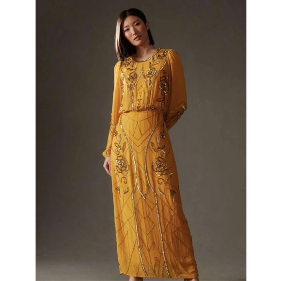 Anthropologie Let Me Be Juliet Sheer Maxi Dress Sz Small New - Picture 1 of 10